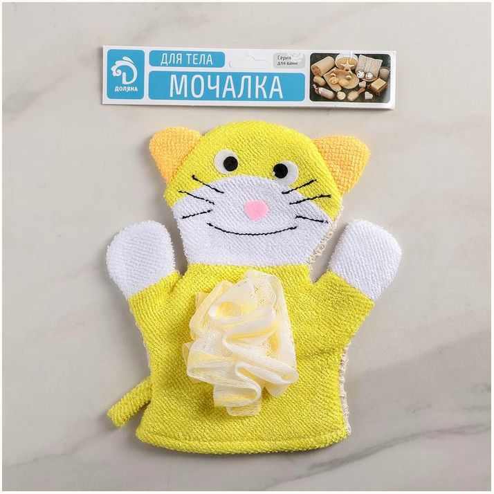 Картинка Мочалка-варежка детская для купания Доляна «Котик» (№4442517) от магазина Мир детей Товары для Новорожденных