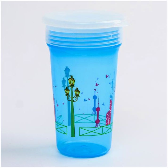 Поильник-стакан 2 в 1, непроливайка 360 градусов, 320 мл, от 12 мес., цвет голубой артикул анонс 2932116