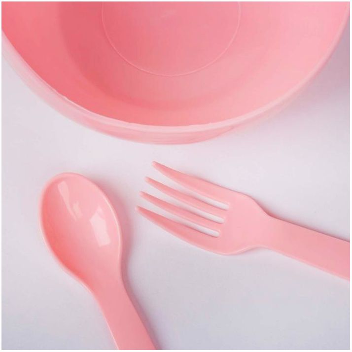 Картинка Набор детской посуды, 3 предмета: миска 250 мл, ложка, вилка, от 5 мес., цвета МИКС (№1886886) от магазина Мир детей Товары для Новорожденных