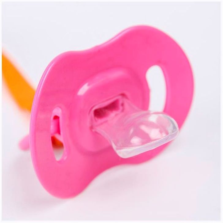 Картинка Пустышка силиконовая ортодонтическая с держателем и колпачком, от 0 мес., цвет розовый (№2300152) от магазина Мир детей Товары для Новорожденных