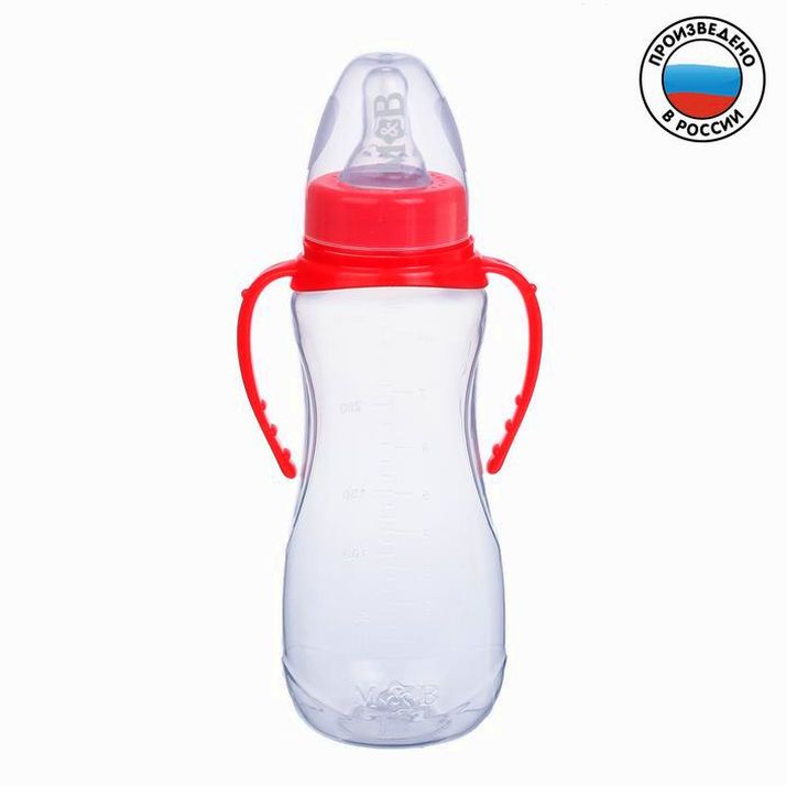 Бутылочка для кормления, классическое горло, с ручками, 250 мл., от 3 мес., цвет красный артикул анонс 2969726
