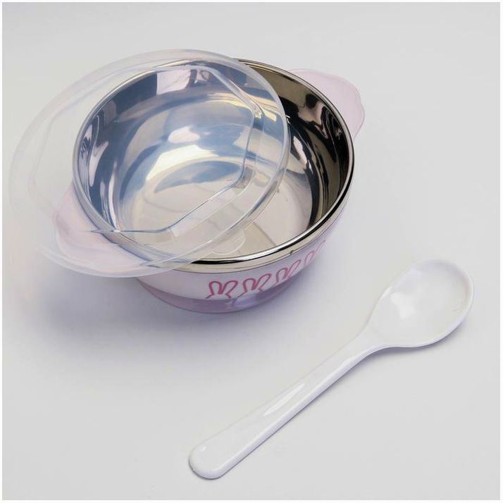 № 3973784 Набор детской антикорозийной посуды, 3 предмета: тарелка, 270 мл, ложка, крышка. МИКС