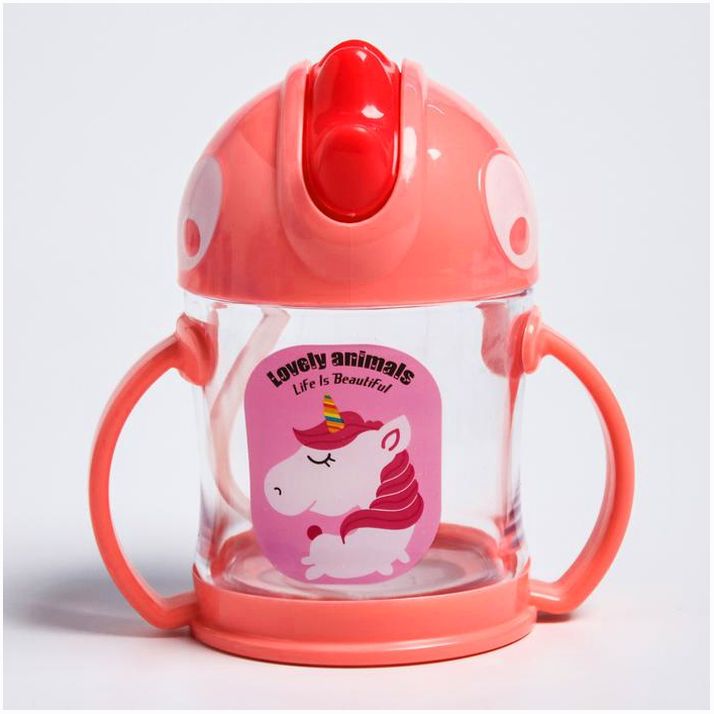 Поильник с силиконовой трубочкой, с ручками, 200 мл., цвет розовый артикул анонс 4611379