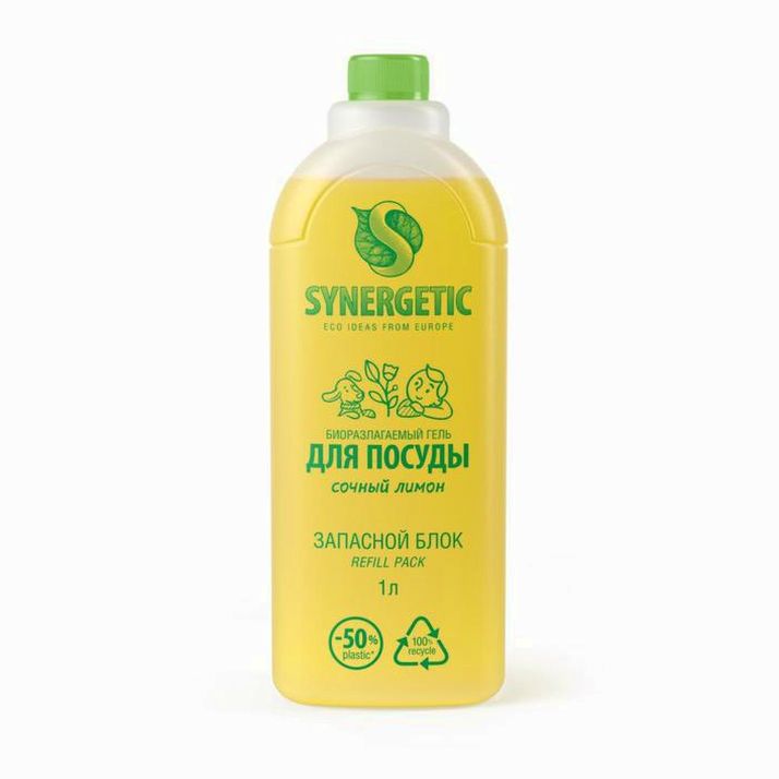 № 7802084 Средство для мытья посуды, детских игрушек Synergetic, аромат лимона, refill pack 1 л