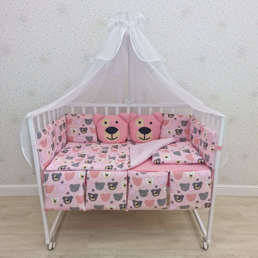 КПБ 18 пр (балдахин + борт + пододеяльник + одеяло + наволочка + подушка + простынь (бязь) артикул анонс 1132-0-1