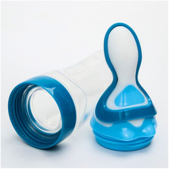 Картинка Бутылочка для кормления, силиконовая, с ложкой, от 5 мес., 90 мл, цвет голубой (№4780648) от магазина Мир детей Товары для Новорожденных