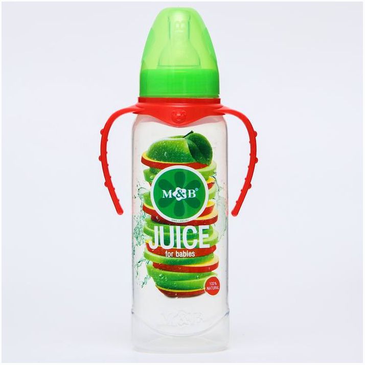 № 5399486 Бутылочка для кормления «Яблочный сок», классическое горло, 250 мл., от 0 мес., цилиндр, с ручками