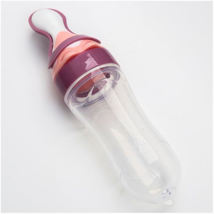 № 4780647 Бутылочка для кормления, силиконовая, с ложкой, от 5 мес., 90 мл, цвет фиолетовый