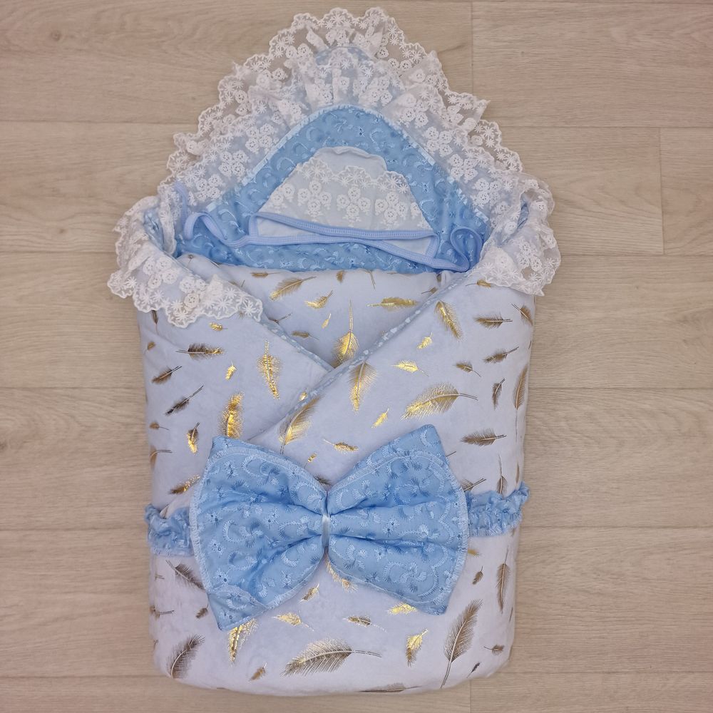 Комплект на выписку 4 пр: одеяло+уголок+чепчик+бант артикул анонс 1867в-0-2_к_10