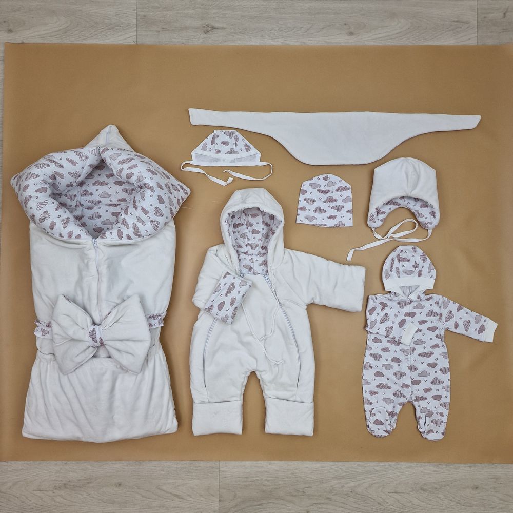 Комплект кв (одеяло трансформер+бант-подушка+2 комбинезона+2 шапочки+шарф) артикул анонс 7260-0-2_09