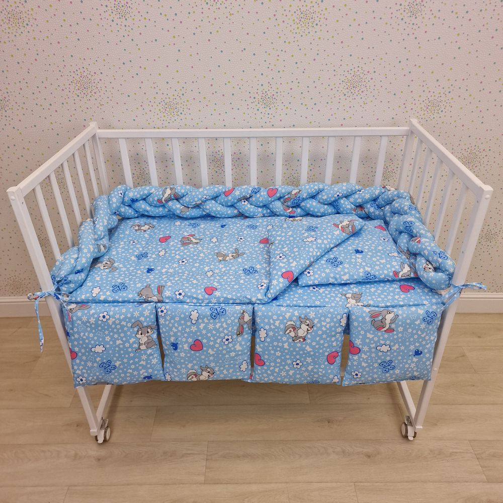 КПБ 10 пр (борт + пододеяльник + одеяло + наволочка + подушка + простынь (бязь) коса артикул анонс 1154-0-1бб_02