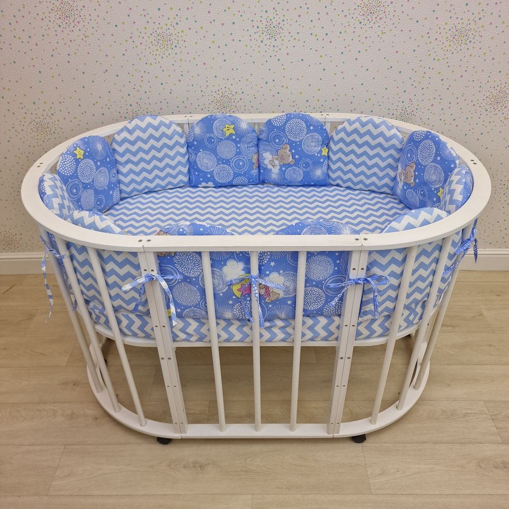 Бортик из 12 подушек Полукруг по всему периметру кроватки (бязь + синтепон) артикул анонс 974_06