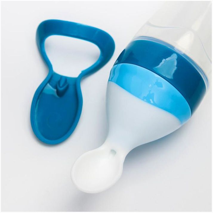 Картинка Бутылочка для кормления, силиконовая, с ложкой, от 5 мес., 90 мл, цвет голубой (№4780648) от магазина Мир детей Товары для Новорожденных