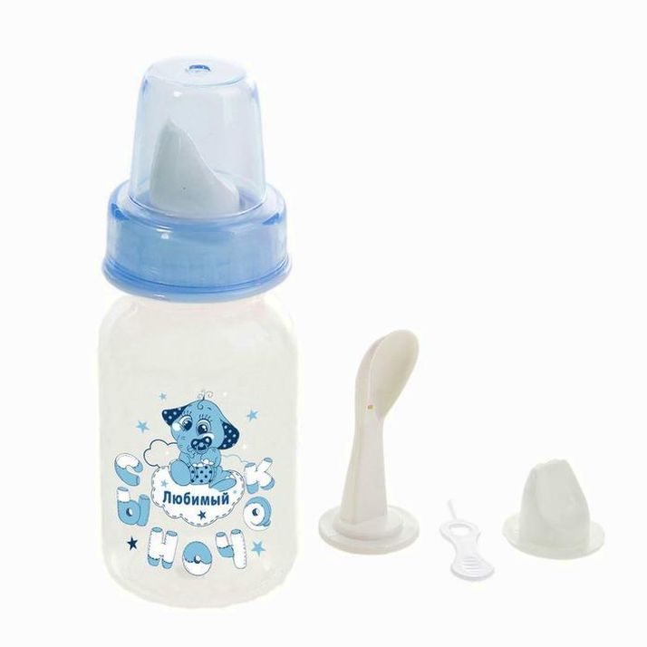 Бутылочка 3 в 1 «Любимый сыночек» в комплекте ложка и носик-поильник, 150 мл, от 6 мес, цвет голубой артикул анонс 1542176