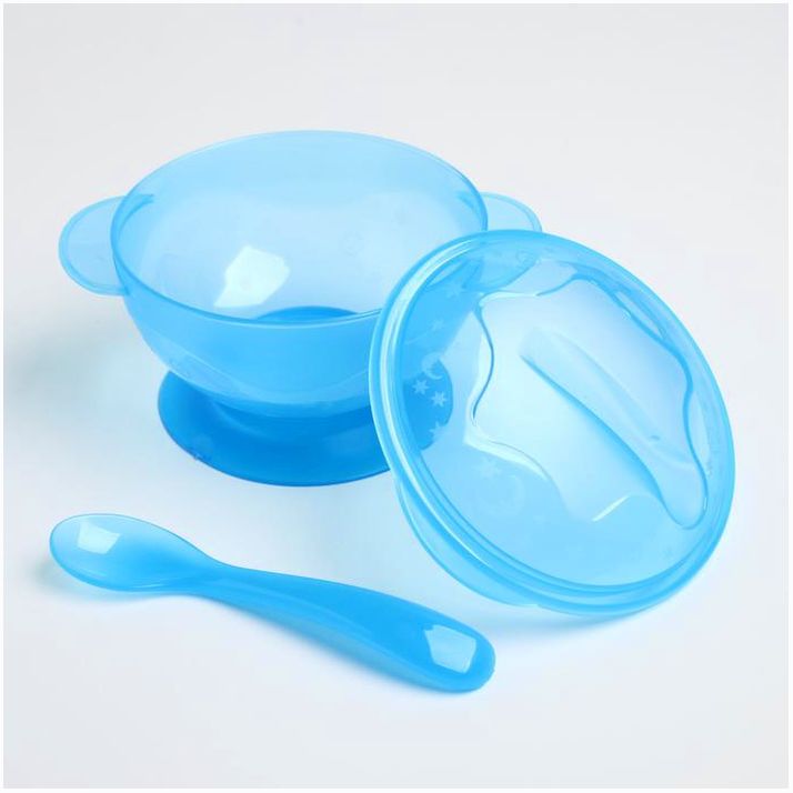 Картинка Набор детской посуды, 3 предмета: миска на присоске 330 мл, крышка, ложка, от 5 мес., цвета МИКС (№3278990) от магазина Мир детей Товары для Новорожденных