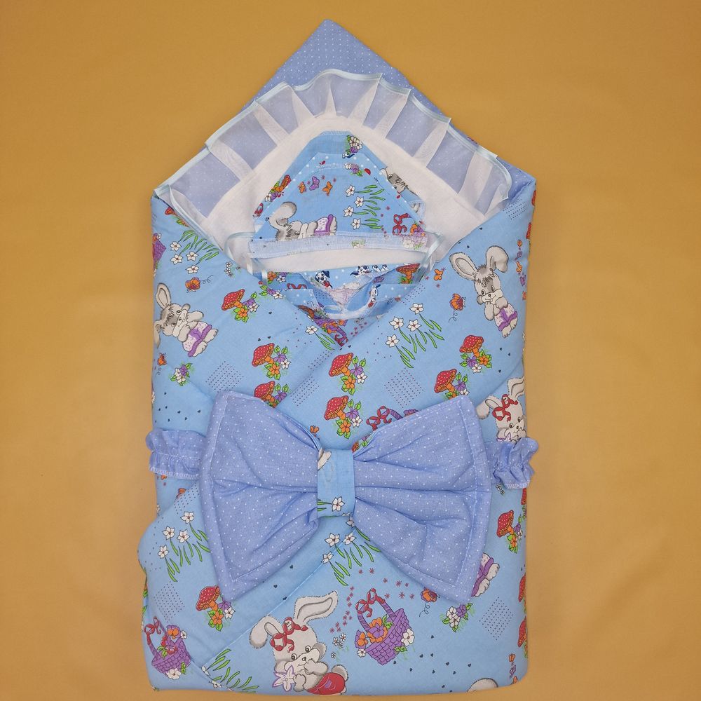 Комплект на выписку 11 пр: одеяло+уголок+2 пеленки+3 распашонки+3 чепчика+бант артикул анонс 1887б-2-1_о_03