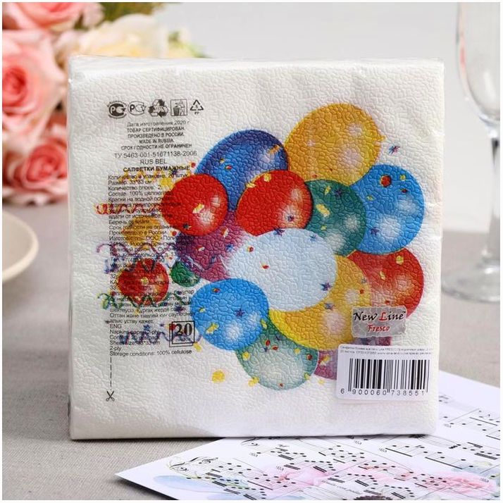 № 6073855 Салфетки бумажные New line FRESCO «Праздничные шары», 2 слоя, 33*33 см, 20 шт.