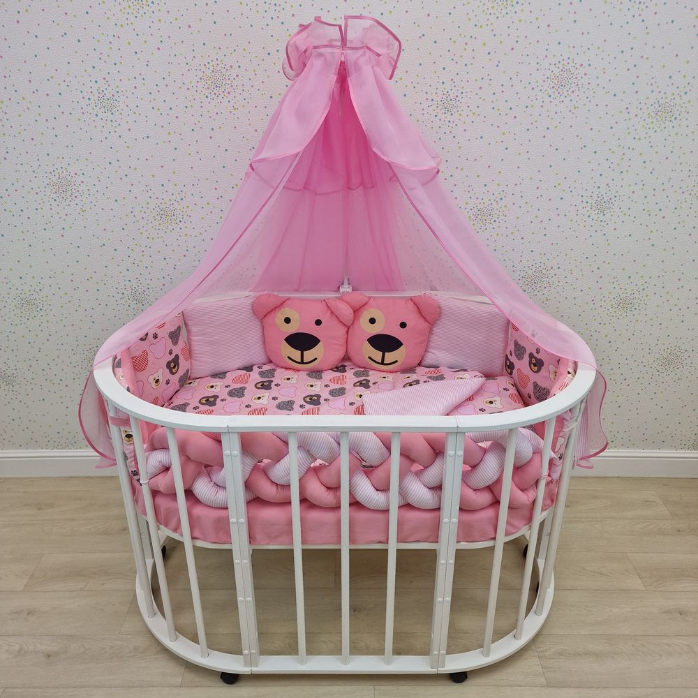 Картинка КПБ 15 пр (балдахин + борт + пододеяльник + одеяло + наволочка + подушка + простынь (бязь) (№1190-0-1) цвета в ассортименте от магазина Мир детей Товары для Новорожденных