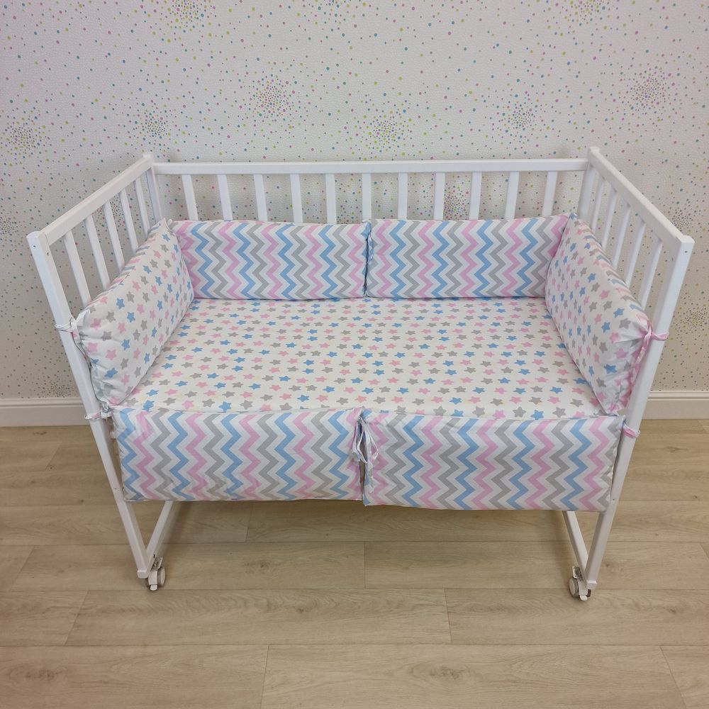 Бортик из 6 (0кв+6пр) подушек по всему периметру кроватки (бязь + синтепон) артикул анонс 962_15