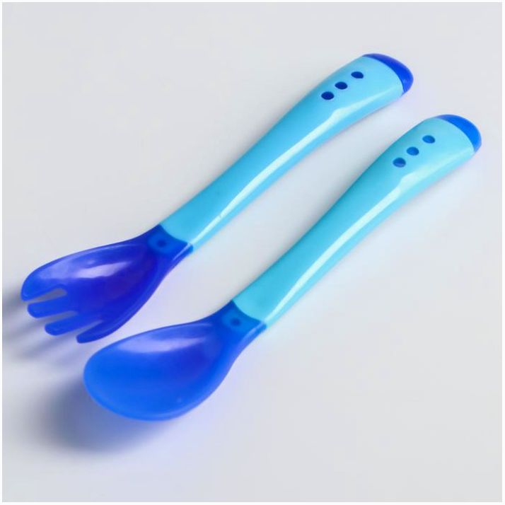 Набор приборов для кормления: термовилка и термоложка, 2 шт., цвет голубой артикул анонс 3805556