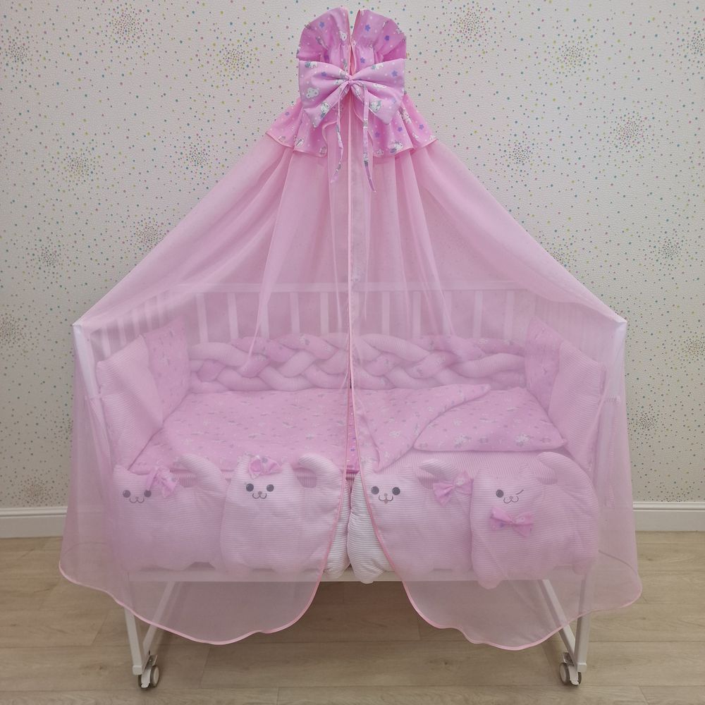 Балдахин с отделкой и оборкой с окантовкой (бязь/сеточка) + бант (бязь) артикул анонс 934_14