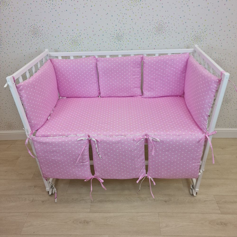 Бортик из 8 (6кв+2пр) подушек по всему периметру кроватки (бязь + синтепон) артикул анонс 949_07