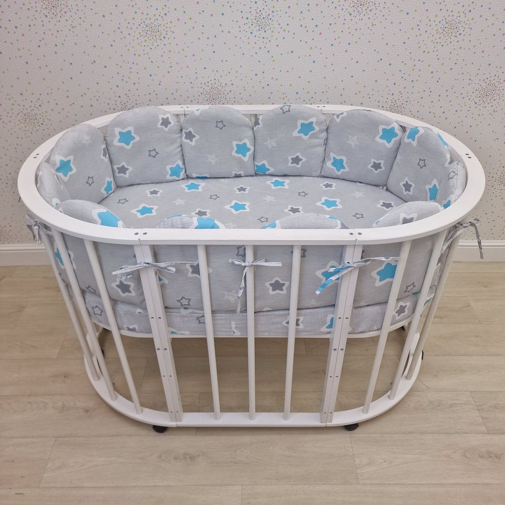 Бортик из 12 подушек Полукруг по всему периметру кроватки (бязь + синтепон) артикул анонс 974