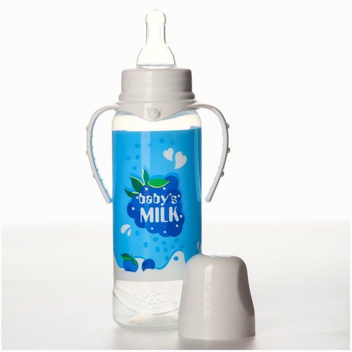 № 7369076 Бутылочка «Молочный коктейль», классическое горло, 250 мл., от 0 мес., цилиндр, с ручками