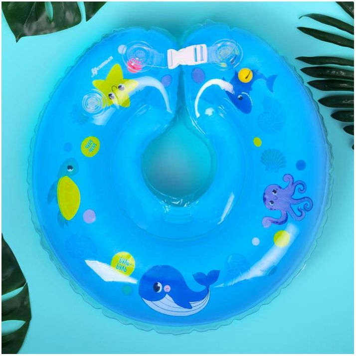 Круг детский на шею, для купания, «Морские животные», от 1 мес, двухкамерный, с погремушками артикул анонс 3876324