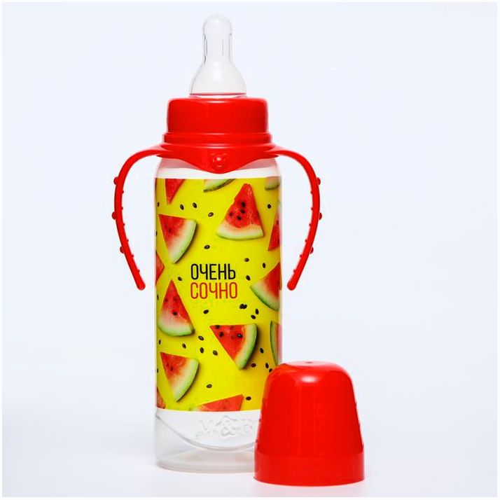 Картинка Бутылочка для кормления «Арбузы» ,классическое горло, от 0 мес, 250 мл., цилиндр, с ручками (№5399878) от магазина Мир детей Товары для Новорожденных