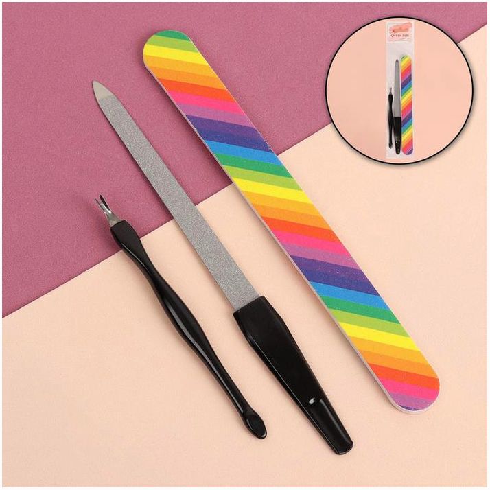 Набор маникюрный, 3 предмета, цвет чёрный/разноцветный артикул анонс 4103307