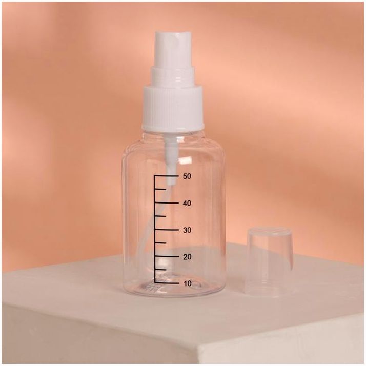 Бутылочка для хранения, с распылителем, со шкалой деления, 50 мл, цвет белый/прозрачный артикул анонс 2294460