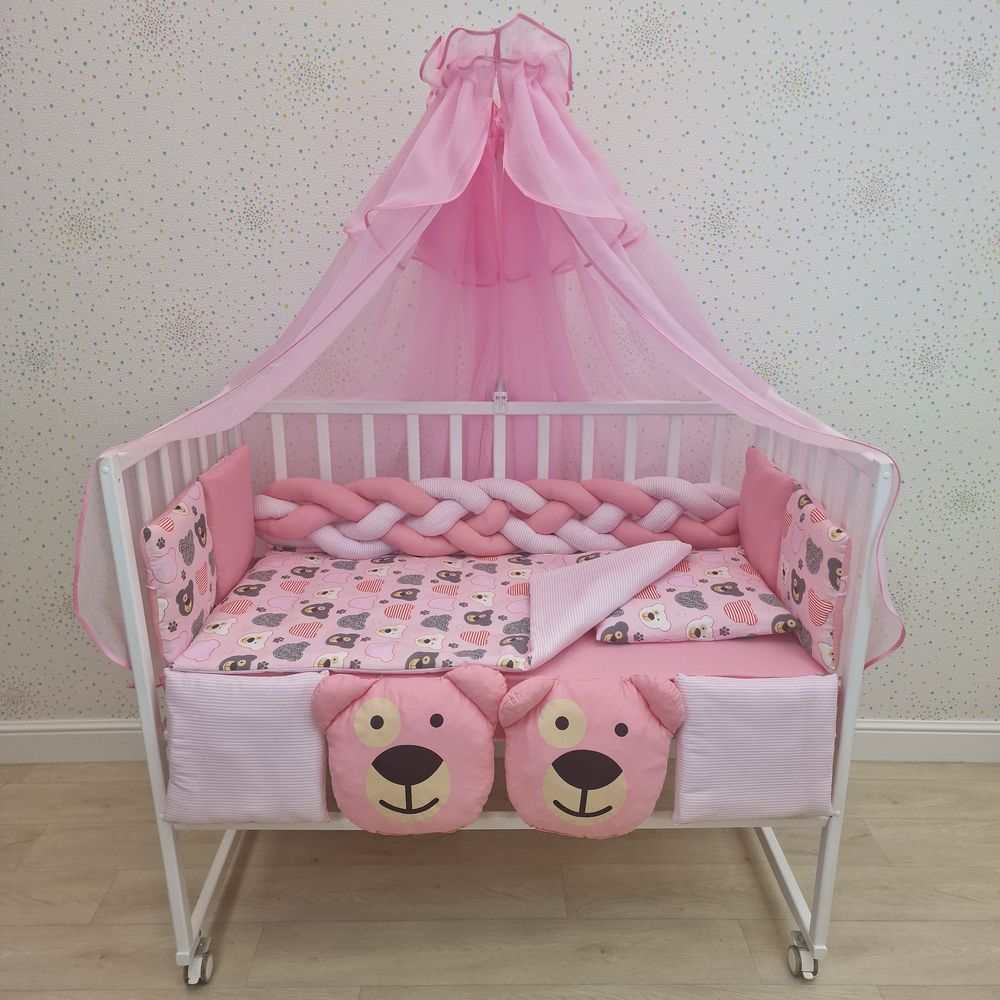 Картинка КПБ 15 пр (балдахин + борт + пододеяльник + одеяло + наволочка + подушка + простынь (бязь) (№1190-0-1) цвета в ассортименте от магазина Мир детей Товары для Новорожденных