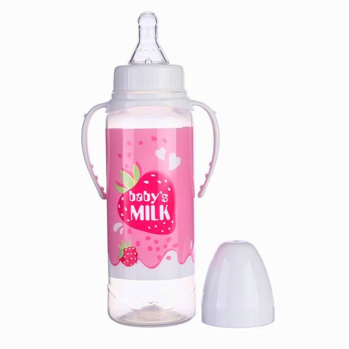 Картинка Бутылочка подарочная «Клубничное молоко», классическое горло, 250 мл, от 0 мес, с соской, с ручками (№7369071) от магазина Мир детей Товары для Новорожденных