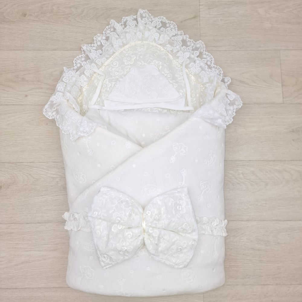 Комплект на выписку 4 пр: одеяло+уголок+чепчик+бант артикул анонс 1867в-0-2_к_11