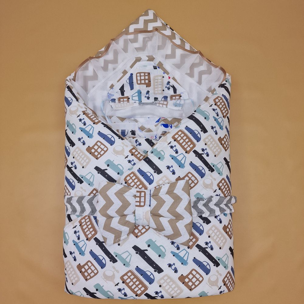 Комплект на выписку 12 пр: одеяло+пододеяльник+уголок+2 пеленки+3 распашонки+3 чепчика+бант артикул анонс 1878б-2-2_о_04