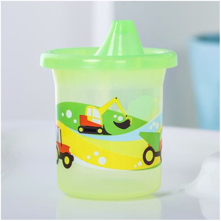 Картинка Поильник детский «Транспорт» с твёрдым носиком 200 мл, цвет желтый/зеленый (№3721457) от магазина Мир детей Товары для Новорожденных