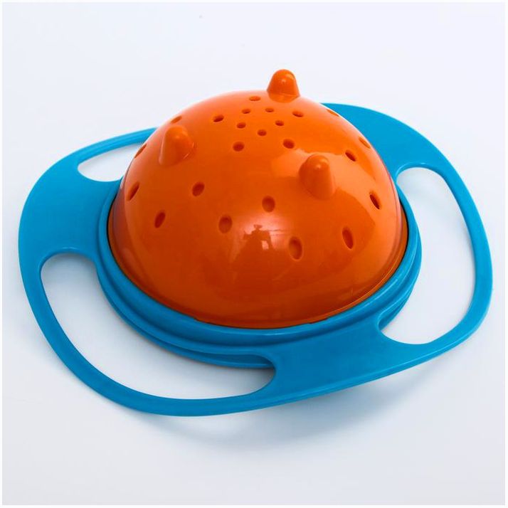 Картинка Детская миска «Тарелка-неваляшка», цвет синий/оранжевый с крышкой, 180 мл, 17,5х17,5х7 (№1886872) от магазина Мир детей Товары для Новорожденных