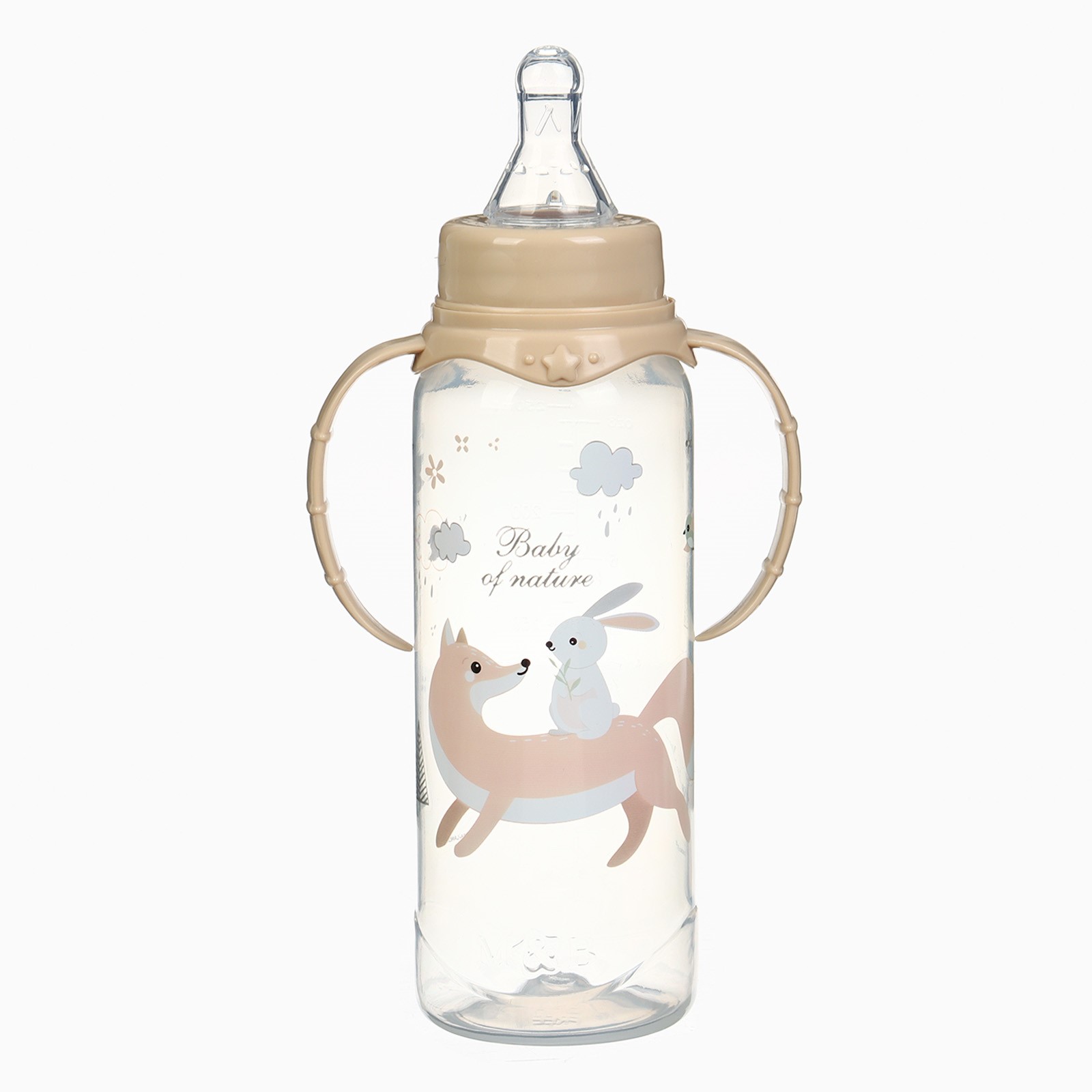 Картинка Бутылочка для кормления «Лесные друзья» 250 мл, цилиндр, с ручками, цвет бежевый (№3654416) от магазина Мир детей Товары для Новорожденных