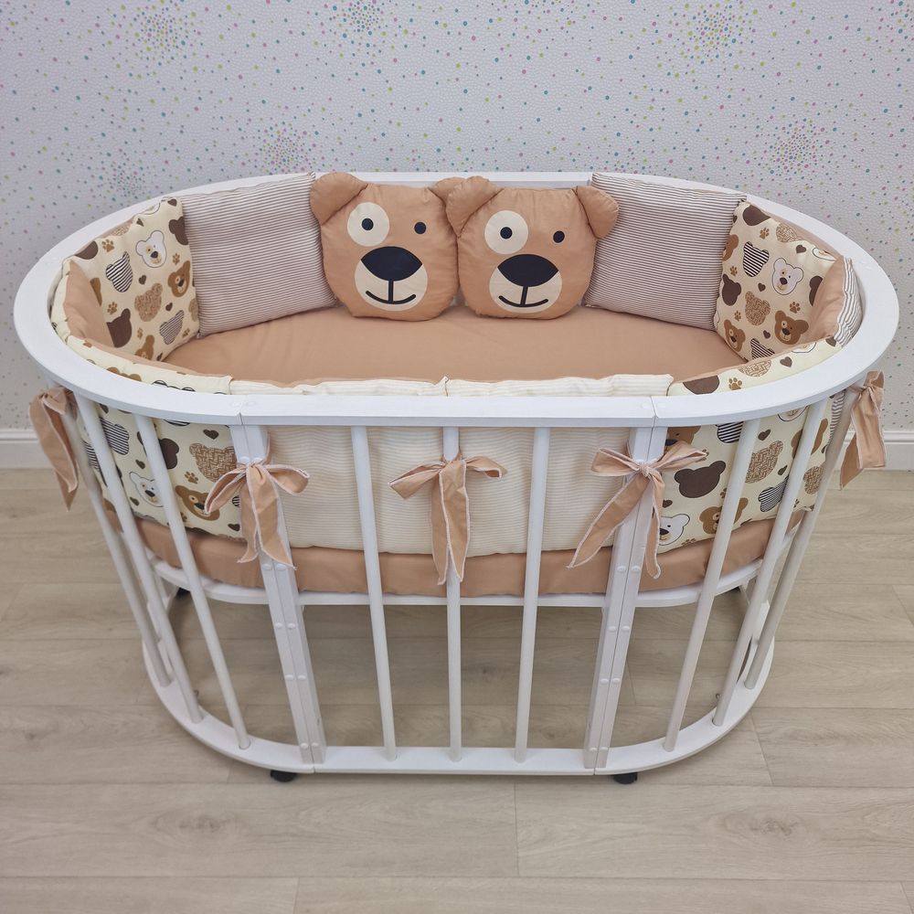 Бортик - 2 мишки + 10 подушек по всему периметру кроватки (бязь + синтепух ш/синтепон) артикул анонс 994_04