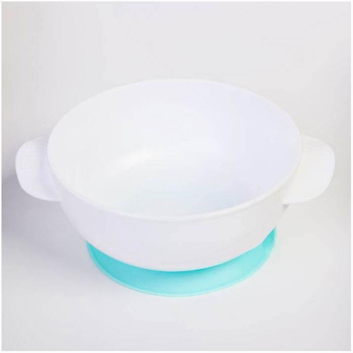 № 3630404 Набор детской посуды «Зайчик», 3 предмета: тарелка на присоске, крышка, ложка, цвет бирюзовый