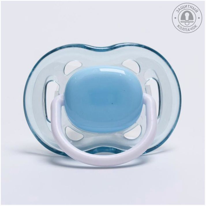 Соска - пустышка ортодонтическая, силикон, +6 мес., с колпачком, цвет голубой артикул анонс 4780670