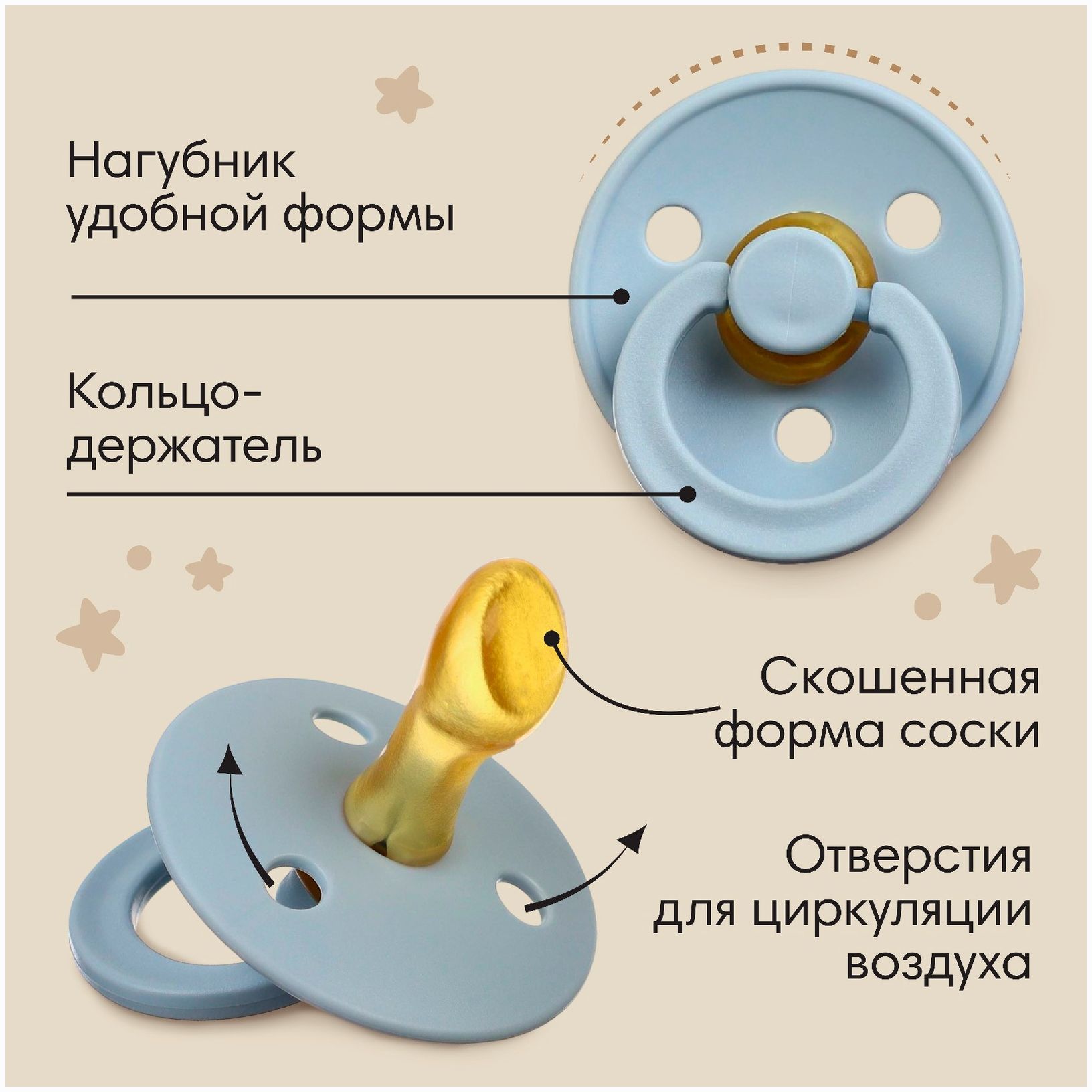 Картинка Набор ортодонтических пустышек, 2 шт., +6мес., латекс, для мальчика (№9903226) от магазина Мир детей Товары для Новорожденных