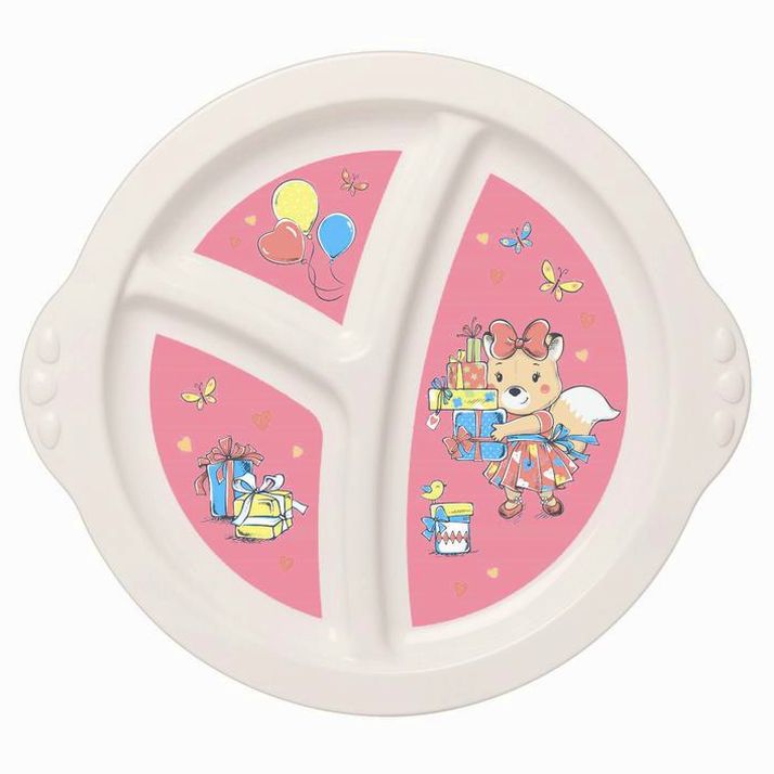 Картинка Тарелка детская трехсекционная с розовым декором, цвет бежевый (№3885202) от магазина Мир детей Товары для Новорожденных