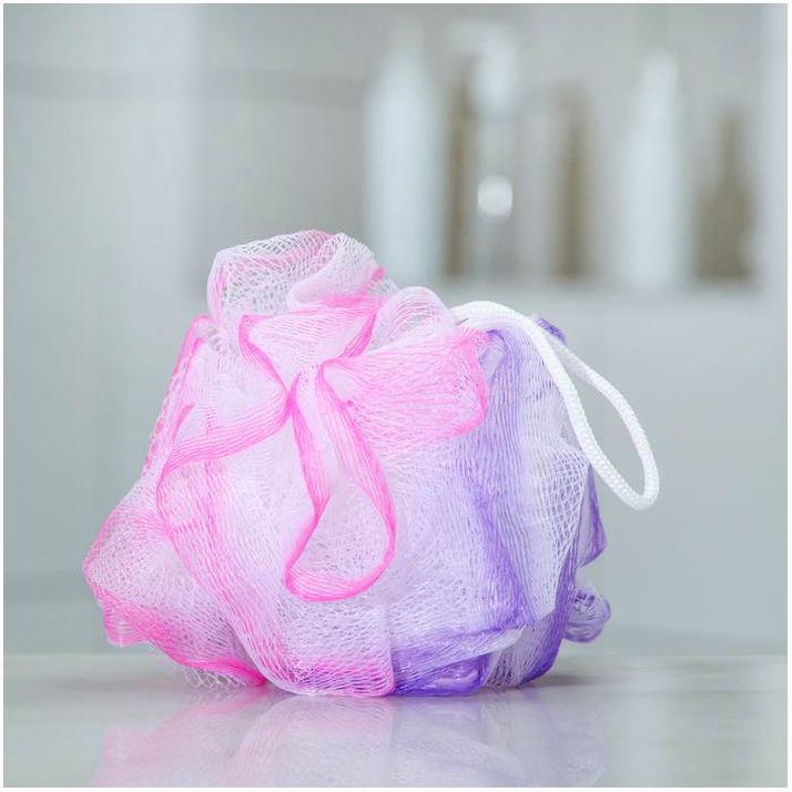 Мочалка для тела двухцветная Доляна, 25 гр, цвет МИКС артикул анонс 577609