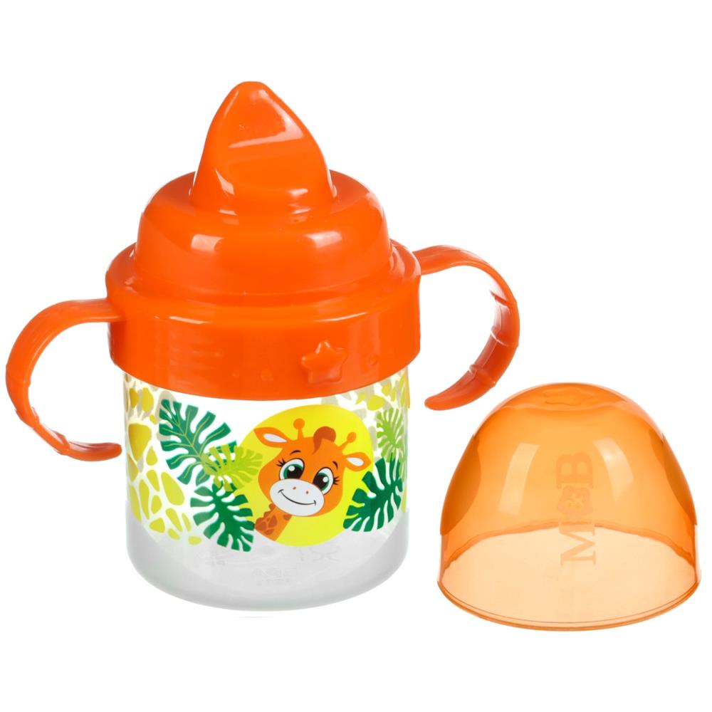 Поильник детский с твёрдым носиком «Жирафик», 150 мл., с ручками, цвет оранжевый артикул анонс 10624461