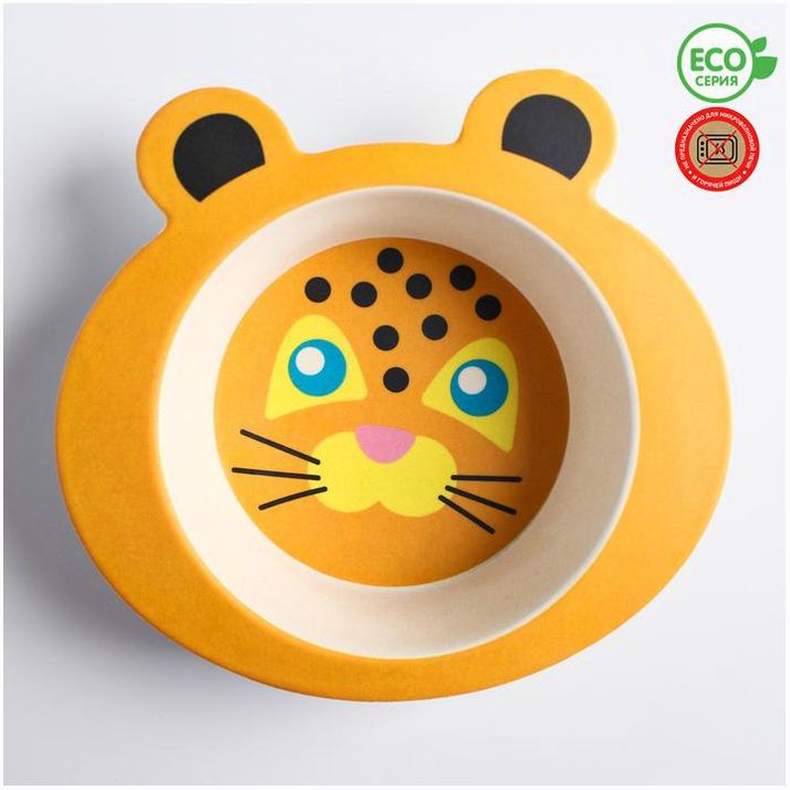 Миска - тарелочка из бамбука, «Мордочки», цвет и рисунок МИКС, 250 мл, 17х16.5х3,5 артикул анонс 4591217