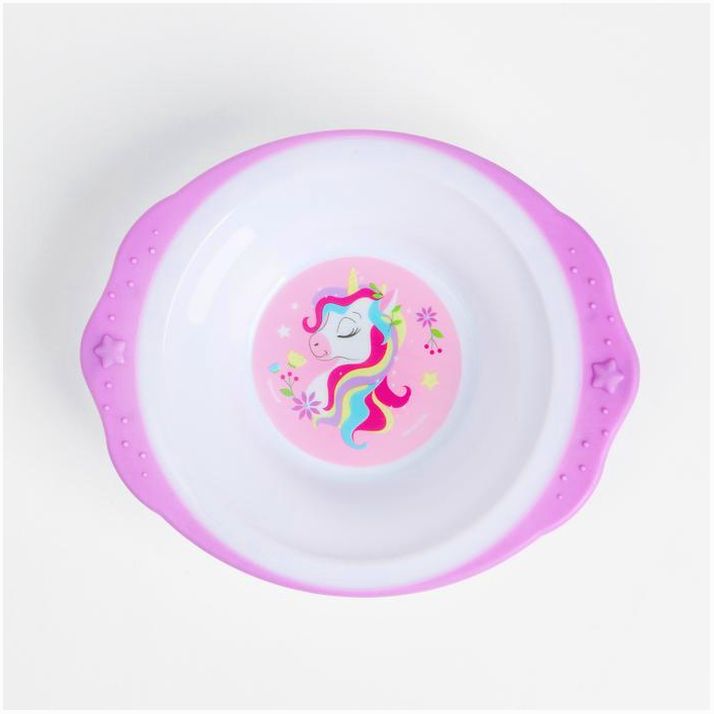 № 7310967 Набор детской посуды «Единорожек», тарелка на присоске 250мл, вилка, ложка