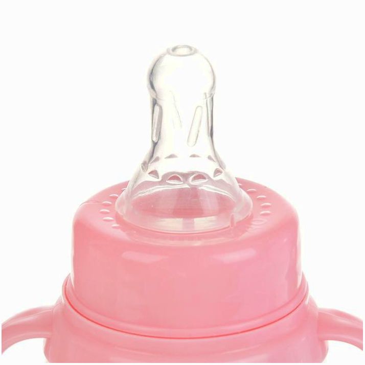 Картинка Бутылочка для кормления, классическое горло, приталенная, с ручками, 150 мл, от 0 мес, цвет розовый (№2969759) от магазина Мир детей Товары для Новорожденных