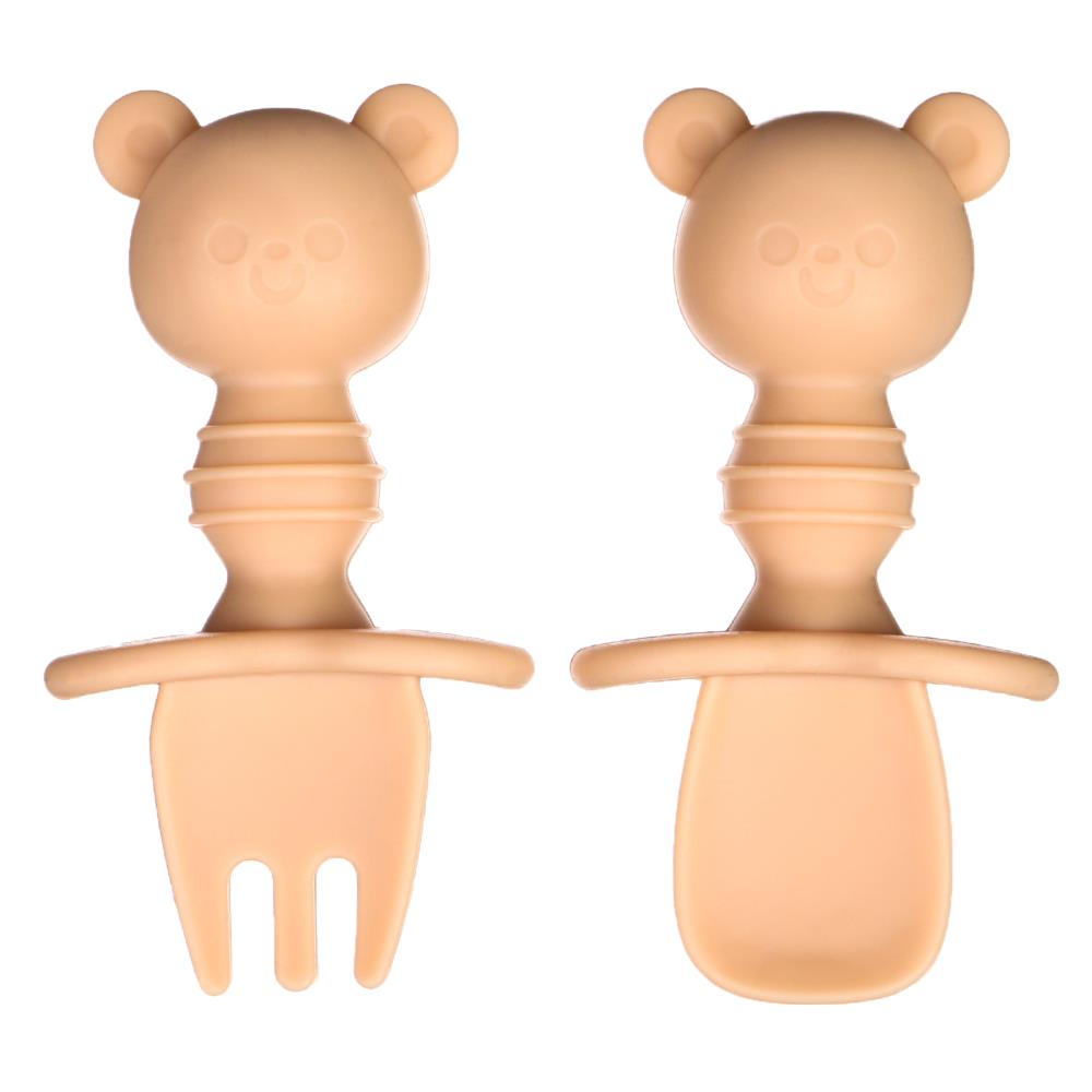 Картинка Набор детских столовых приборов "Медвежата", вилка, ложка, цвет бежевый (№10103732) от магазина Мир детей Товары для Новорожденных